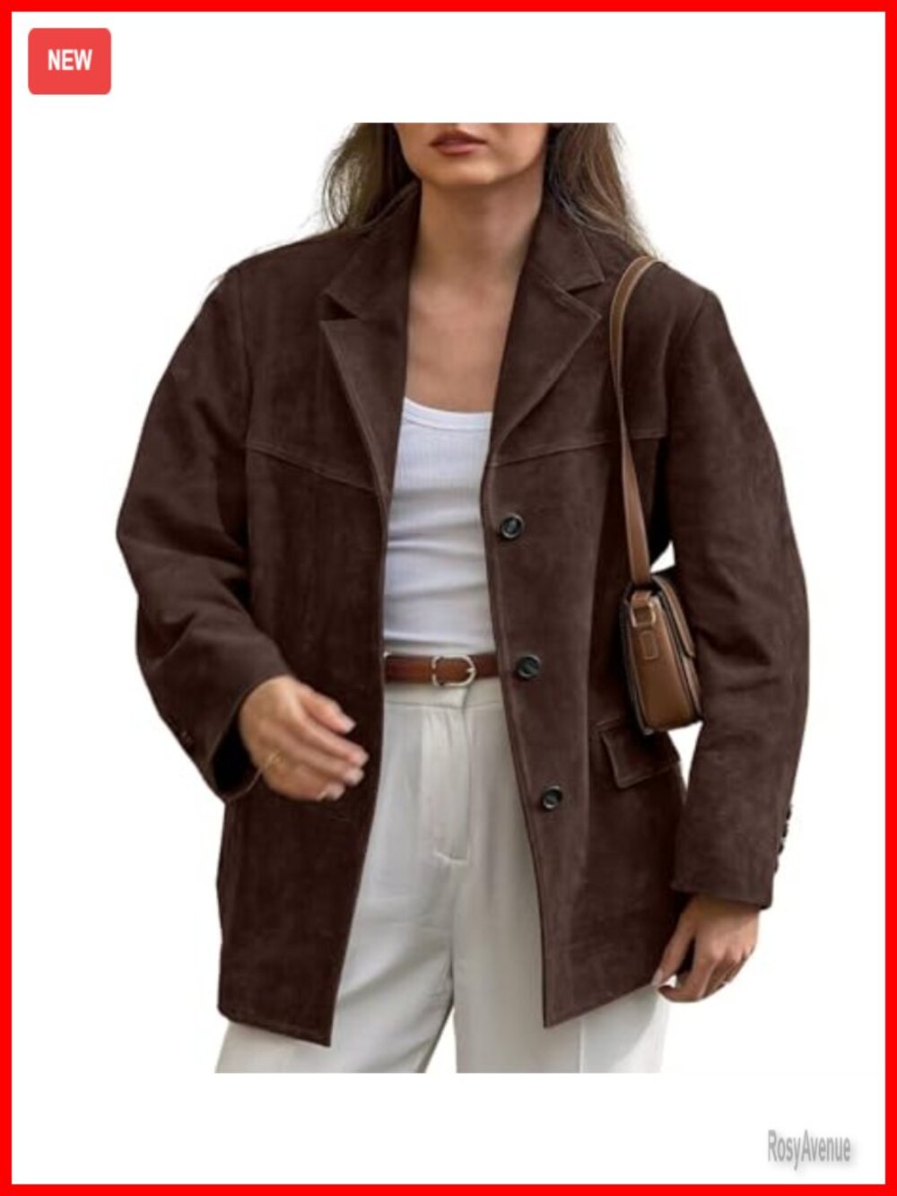 Faux Suede Blazer Jacket Notched Lapel Single Breasted Women's Workwear